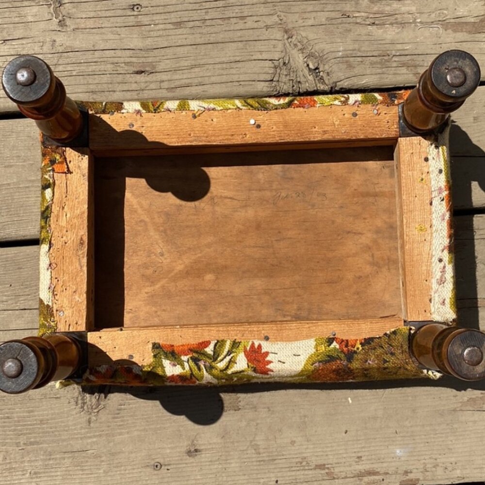 Vintage 1963 Handcrafted Floral Footstool Upholstered Wood Ottoman Stool MCM - Picture 3 of 15